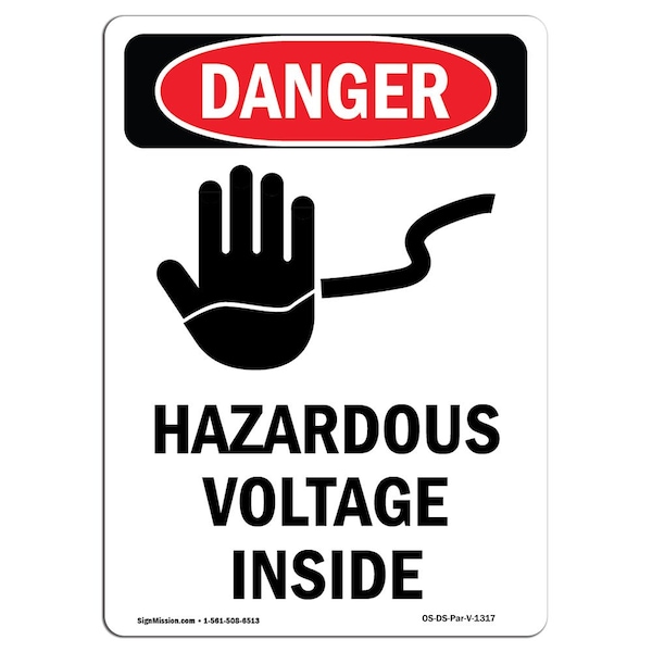 Safety Sign, OSHA Danger, 5" Height, Hazardous Voltage Inside, Portrait, 10PK